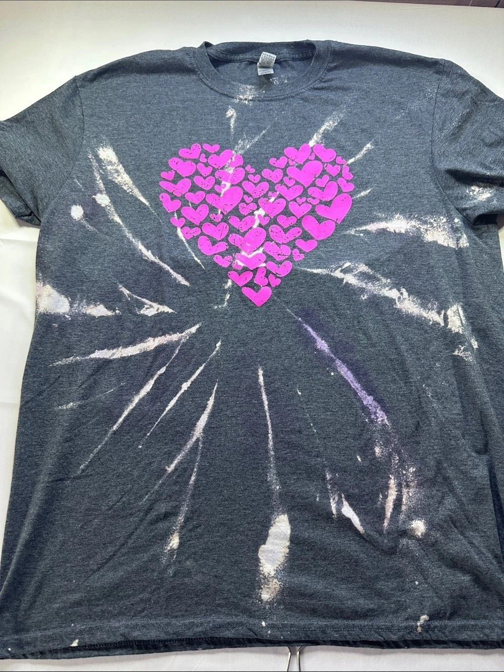 Gildan Softstyle Bleached Heart Graphic T-Shirt Bleached Heart Graphic Tee Gray